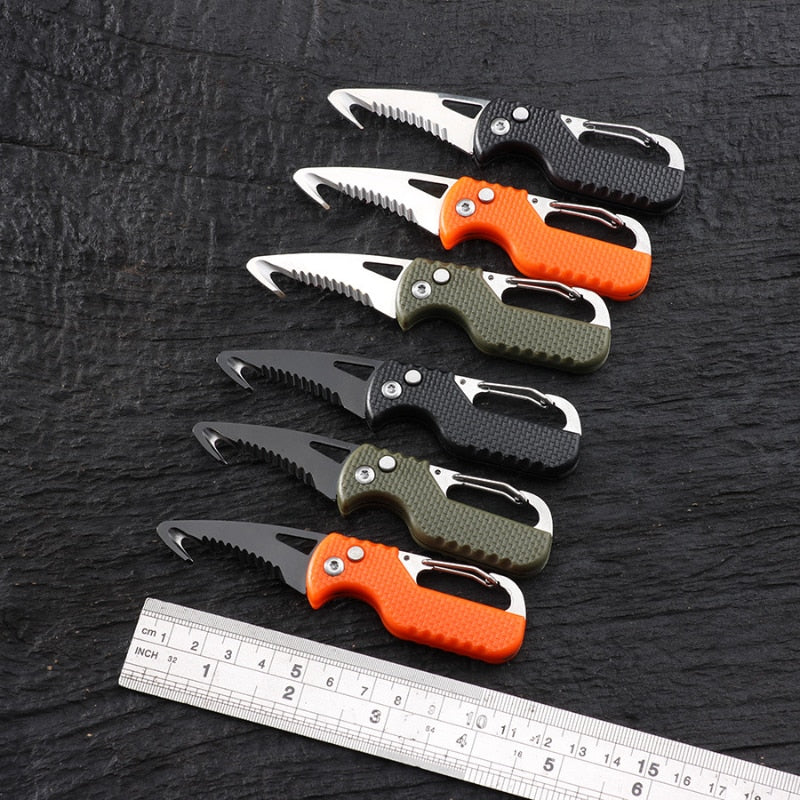 Portable Folding Serrated retractor mini Keychain Serrated Hook Box Opener  Outdoor Camping Carry-on Survival Tool